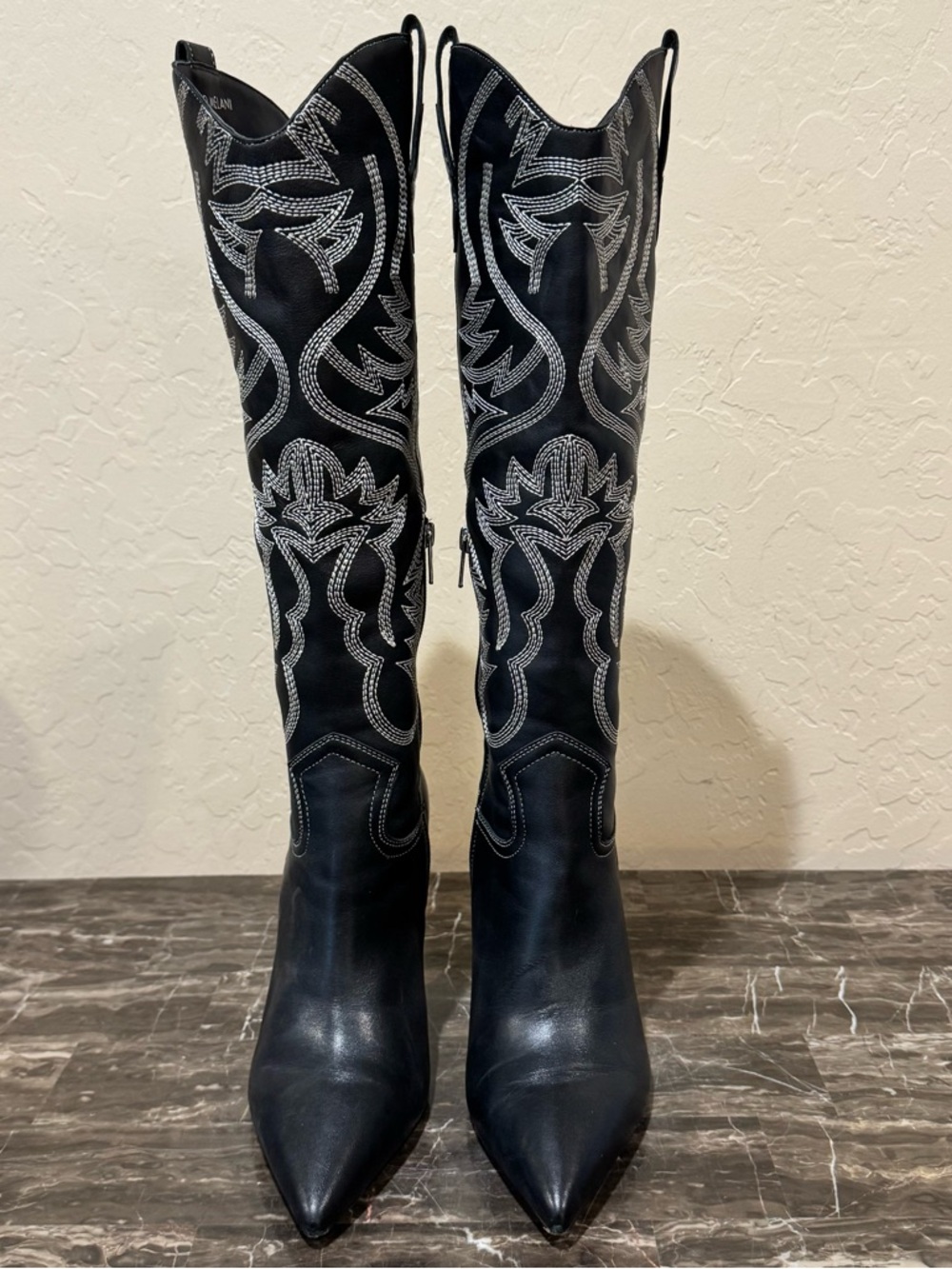 Antonio Melani Embroidered Leather Knee High Heeled Cowboy Boots - Picture 5 of 14